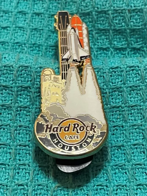 Hard Rock Cafe Pin Houston Guitar Core Space Shuttle Departing Launch Pad