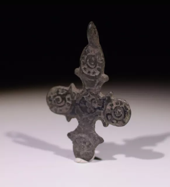 Lovely Medieval Decorated Bronze Cross Circa - 14Th Century Ad