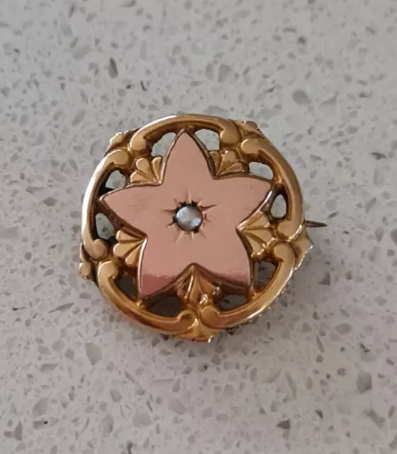 Antique Victorian Seed Pearl Rose Gold Fronted Star Brooch