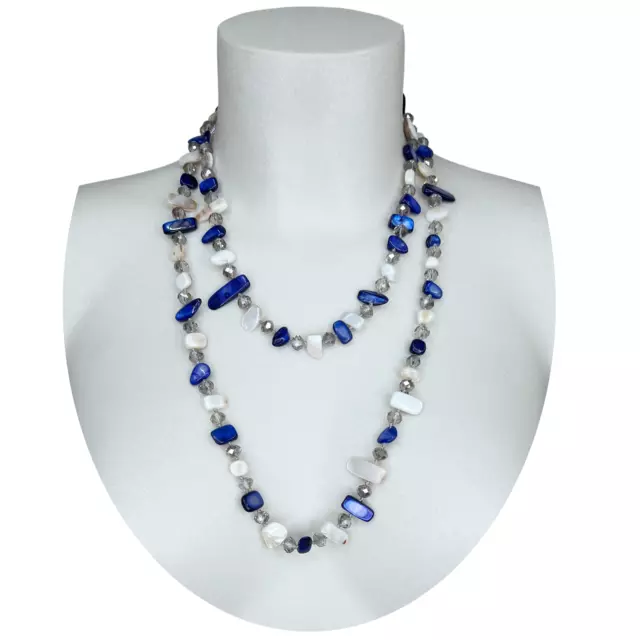 Blu Bianco Collana Lunga Madreperla,perle,pietre Dure,cristalli da Donna M/48