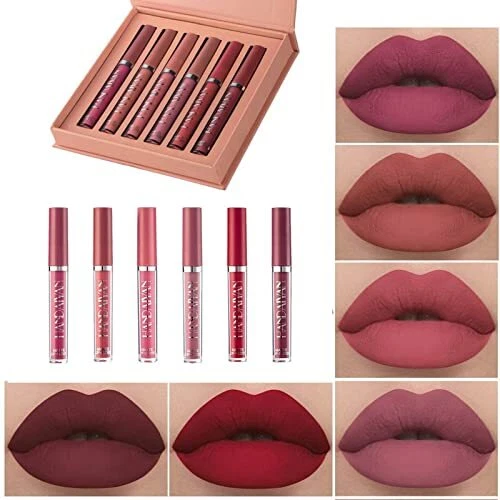 Lucidalabbra Rossetto Matte 6 Colori Set Lunga Durata Opaco Tinta Labbra Liqu...
