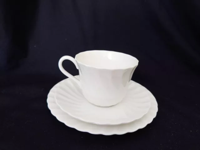 Wedgwood Candlelight White Bone China Teacup, Saucer and Side Plate Trio, Used.