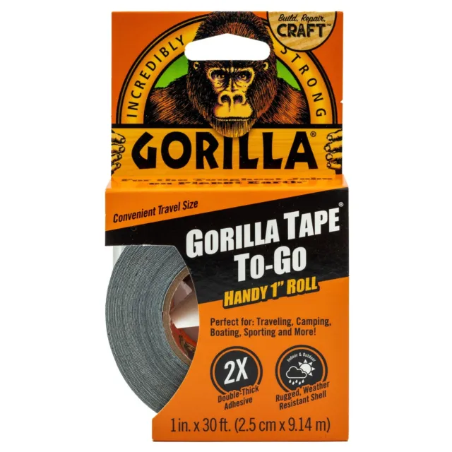 Gorilla Black Duct Tape to-Go, 1 in x 30 ft Single Roll - Free Shipping USA