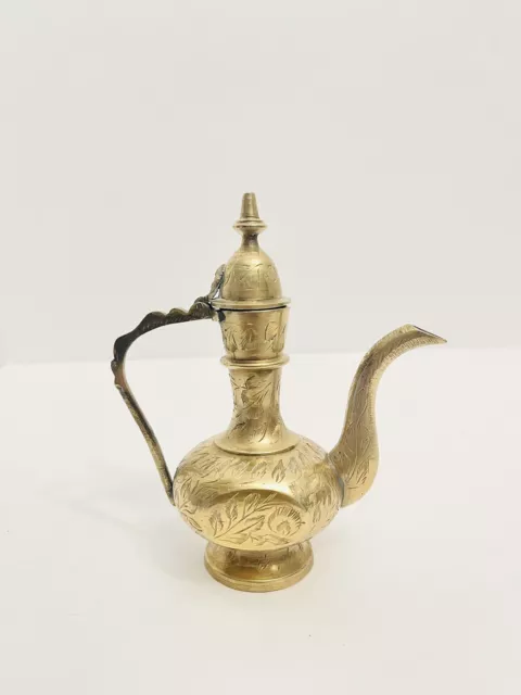 Vintage 5.5” Arabic Brass Ewer Aftaba Coffee Tea Pot Kettle Brass Signed Marked