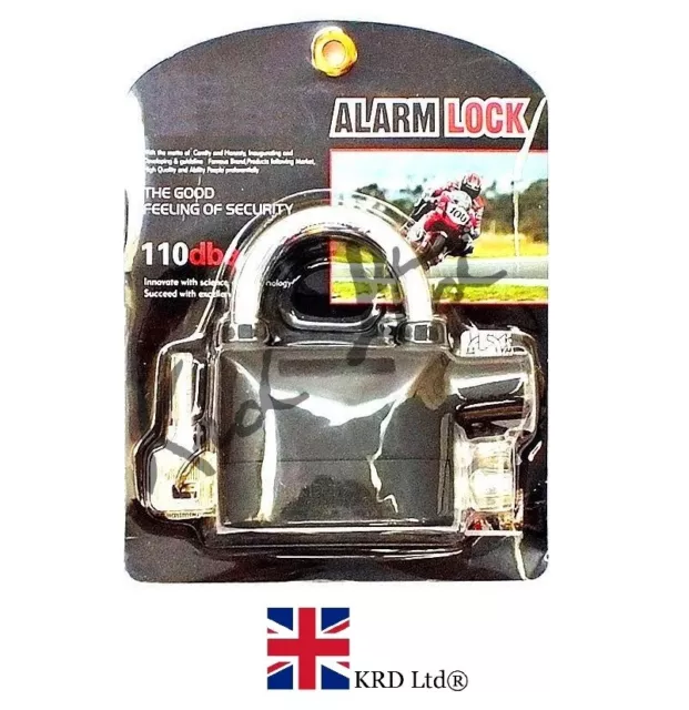 HEAVY DUTY ALARM LOCK Siren Motobike Keyed Lock Bicycle Padlock Security Pad UK