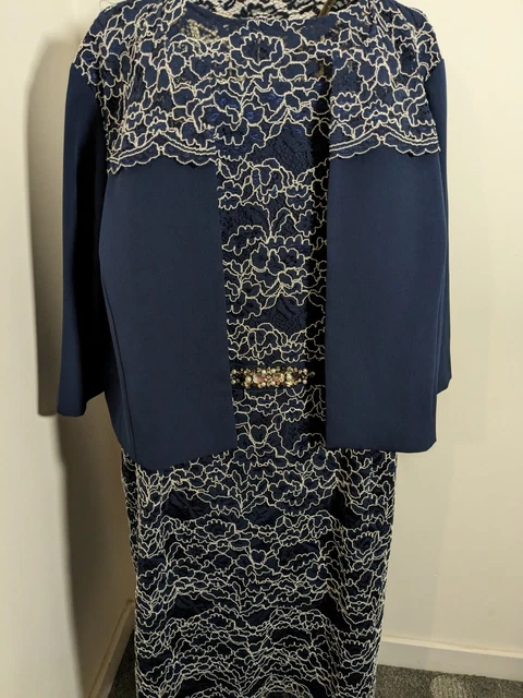 Abito Madre Della Sposa Abito Giacca Usignoli Lungo Pizzo Navy Ospite Matrimonio 28