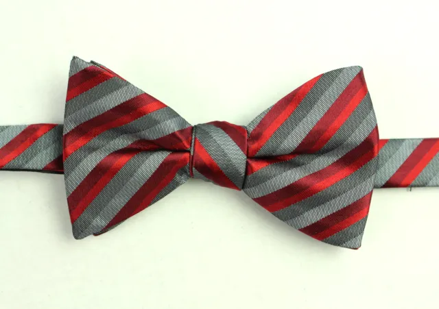 New Mens Alfani Red Gray Stripe Adjustable Pre Tied Bow Tie O/S