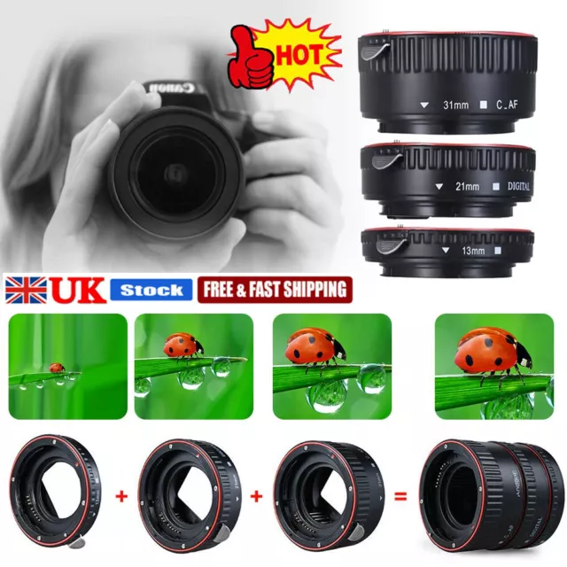 Macro Extension Camera Adapter Lens Auto Focus Tube Rings Set for Canon EOS QS