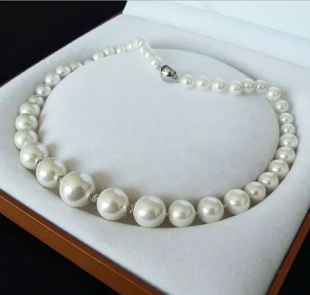 Genuine 6-14mm White South Sea Shell Pearl Round Beads Jewelry Necklace 18''