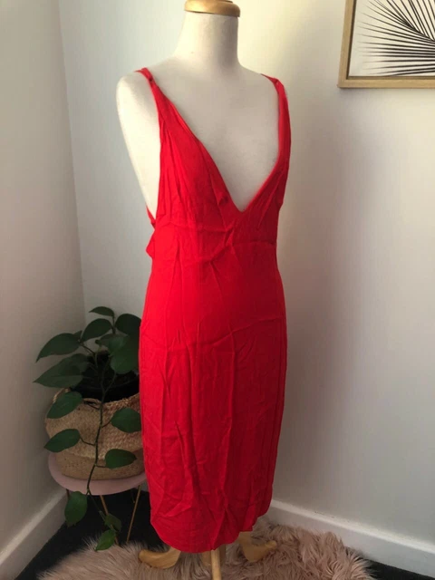 KOOKAI LADIES RED Rosetta V Neck Strapy Backless Midi Slip Dress