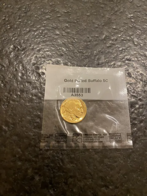 24K Gold Plated 1930's P Buffalo Nickel US Collectors Coin MINT Sealed Littleton