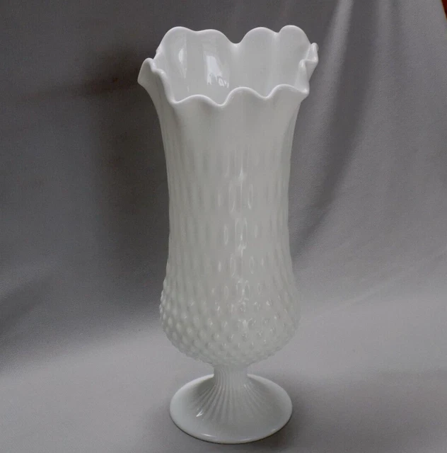 Vintage Fenton 12 1/2" Milk Glass Hobnail Swung Pedestal Vase
