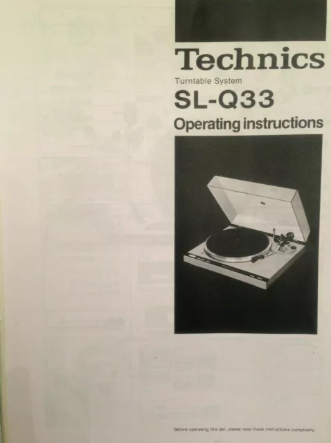 Technics Turntable System SL-Q33 Operating Instruction - USER MANUAL