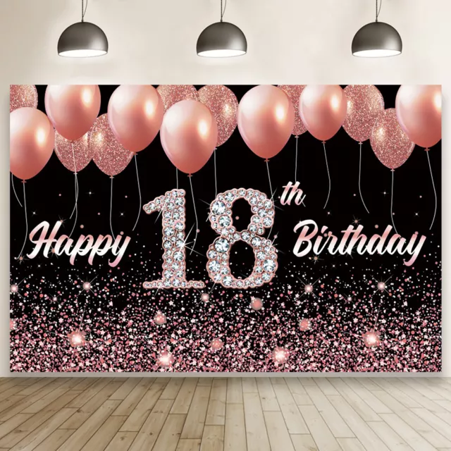 Rose Gold 18th Birthday Backdrop Girls Birthday Party Photo Background Banner