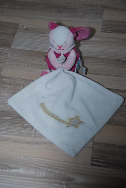 Doudou lapin rose blanc étoiles mouchoir les comètes babynat baby nat