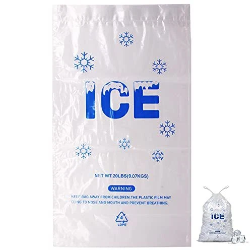 100 PACK 20 lb. Plastic Drawstring Ice Bags 14 x 28 Inch Heavy-Duty Ice