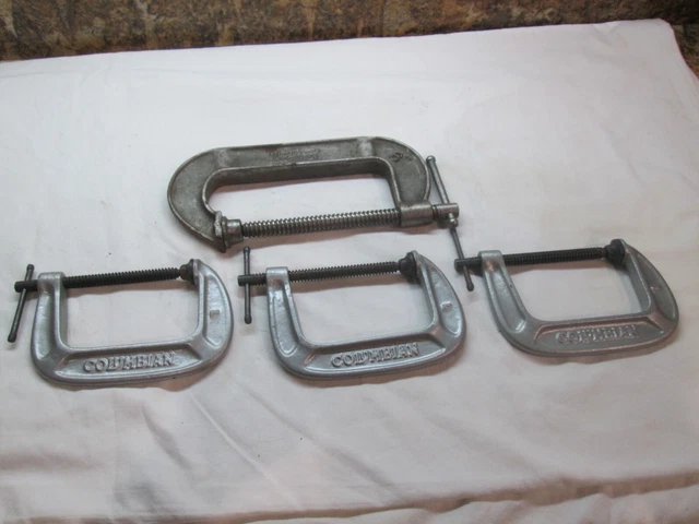 Lot of 4  C-Clamps - 3 COLOMBIAN 4" & {1} 6" JORGENSON  ~~ EXC COND ~~