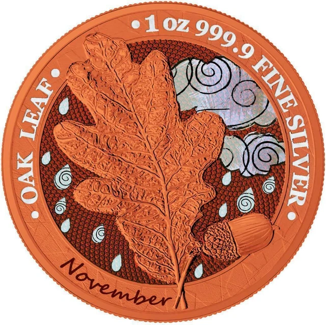 Germania 2019 5 Mark Oak Leaf - Series 12 Months  - November 1 Oz Silver Coin