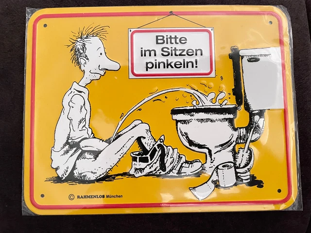 Blechschild ‚Bitte Im Sitzen Pinkeln‘ – 20x30 Cm, Gewölbt, Mit Vorgebohrten Löchern, Wanddekoration