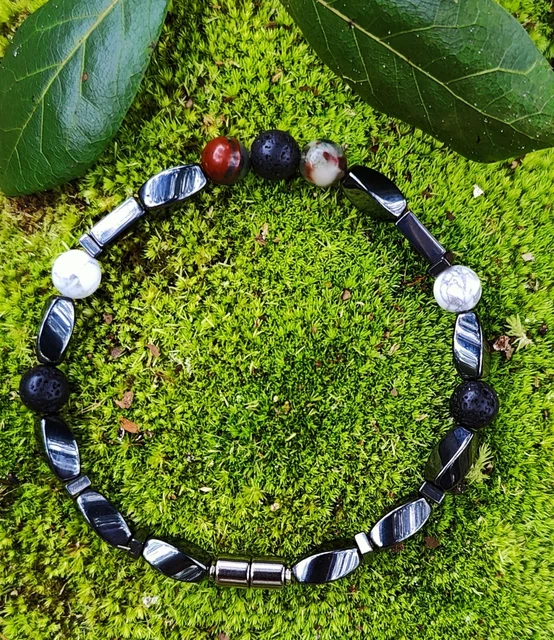 Men's Magnetic Hematite Therapy Bracelet with 3 Natural Stones 9.5"