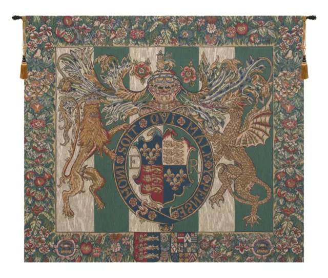 Royal Arms of England Medieval Belgian Tapestry Wall Art Hanging New 27x31 inch