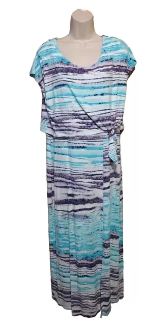 Chicos Size 2 Womens Large Sleeveless Stretch Maxi Dress Watercolor Tie Dye