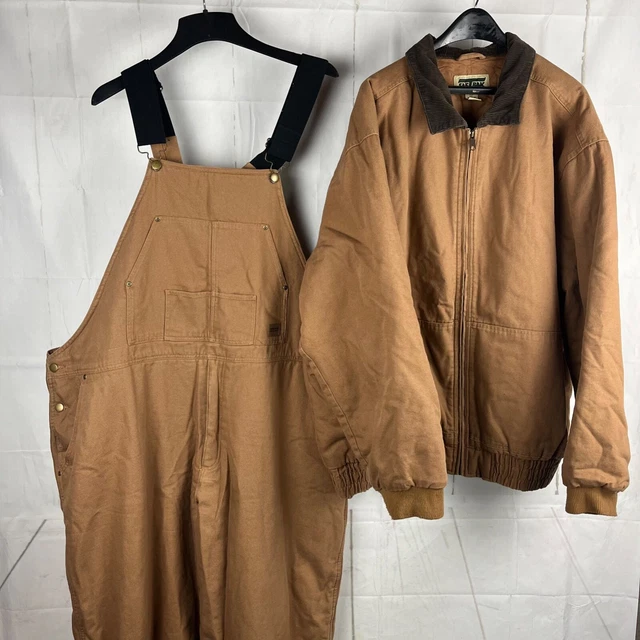 Saf-T-Bak Men's XXXL Insulated Bib Overalls Jacket Hunting Work Canvas Tan