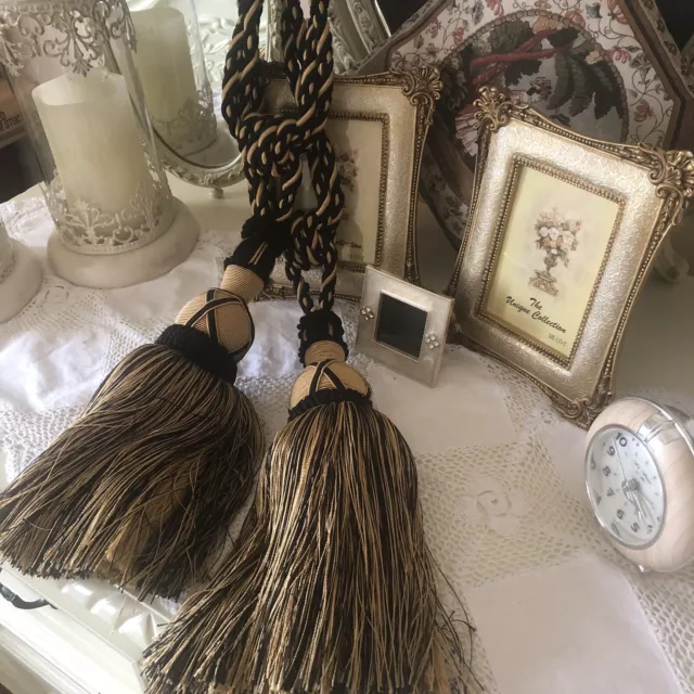 Large Pair Of  Chunky Black And Gold Curtain Tie Backs