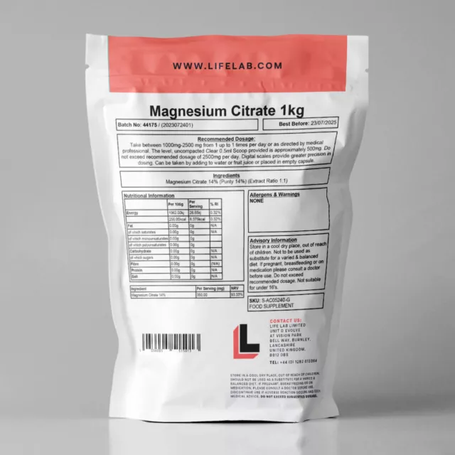 Magnesium Citrate Powder 100% Pure USP Grade Bones Fatigue Heart Tiredness - UK 2