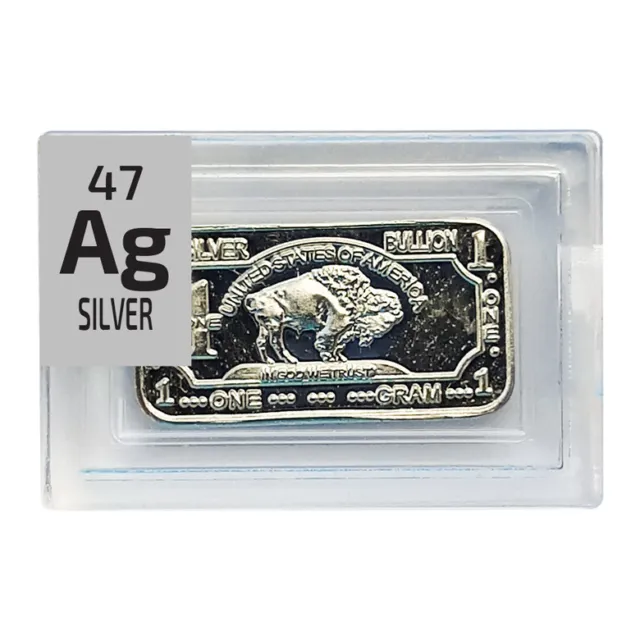 1 Gram Rare Buffalo Periodic Element Ag .999 pure Silver Metal in Element tile