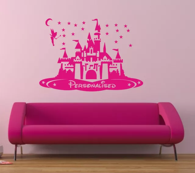 DISNEY CASTLE WALL ART STICKER -  PERSONALISE, with Tinkerbell & Stars