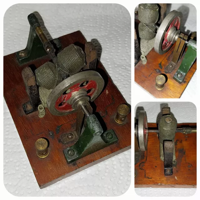 ANCIEN MOTEUR ÉLECTRIQUE  JOUET sur SOCLE BOIS