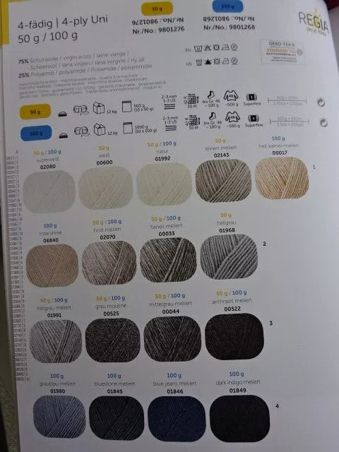 (€ 71,50/kg) 100 Regia Sockenwolle uni -4-fach/4-fädig- 25 Farben Schachenmayr