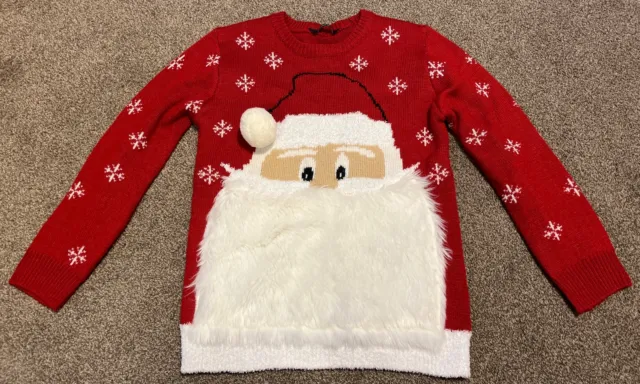 George Christmas Jumper Father Christmas Sweater Santa With Fluffy Beard Red 8-9