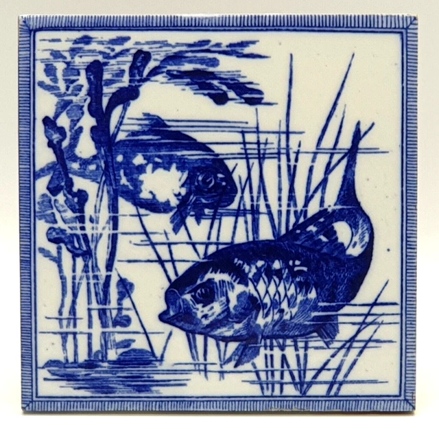 Aesthetic Transfer-Printed Tile Minton, Hollins & Company Fish Motif C1880 AE17