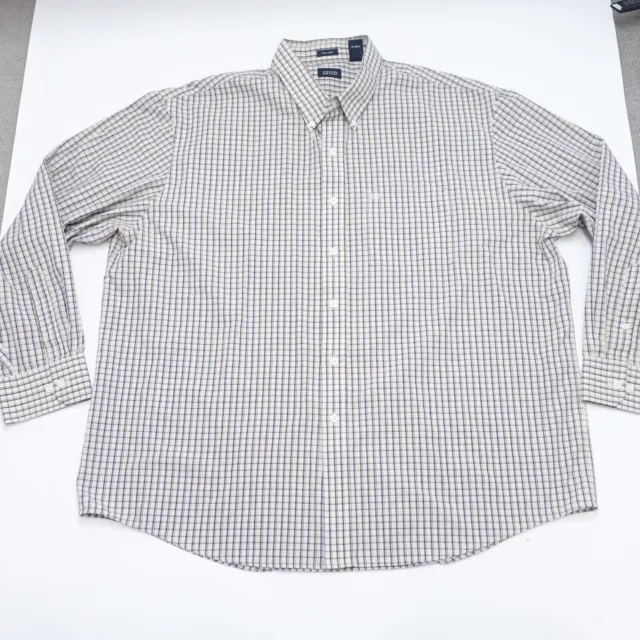 IZOD Shirt Men's 2XL White Plaid Cotton Easy Care Classic Fit Casual Button-Down