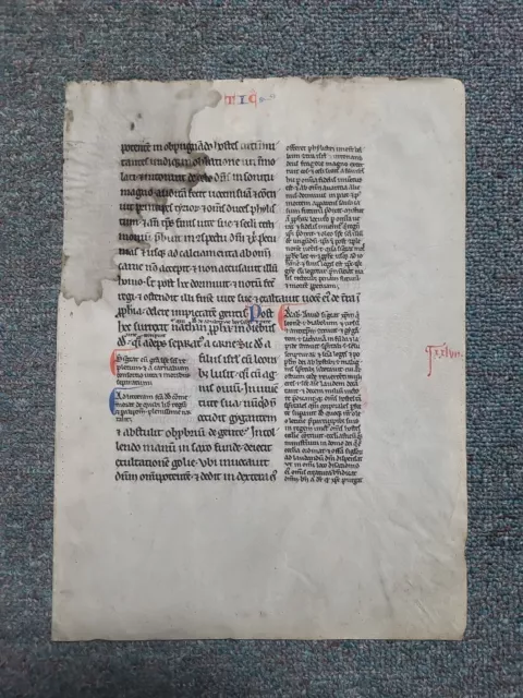 Antique Handwritten Biblical Latin Page Multi Color Ink Medieval Vellum 2 Sided Antique Handwritten Biblical Latin Page Multi Color Ink Medieval Vellum 2 Sided