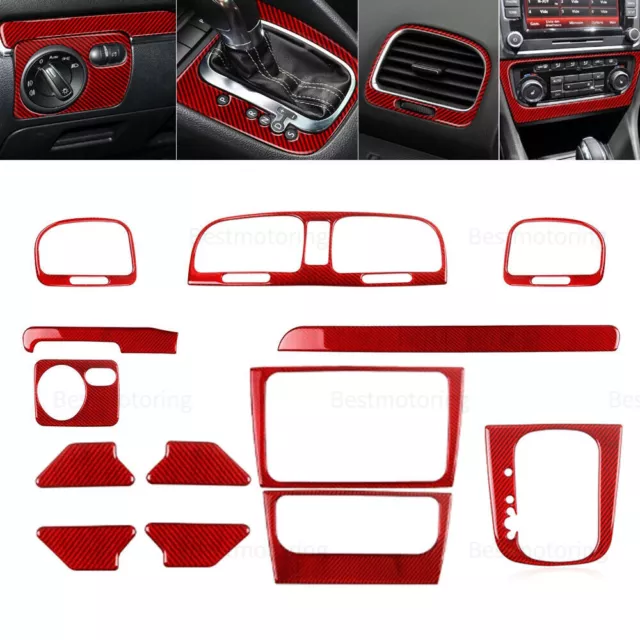13Pcs For VW Golf 6 MK6 GTI 2008-2012 Red Carbon Fiber Full Set Interior Cover