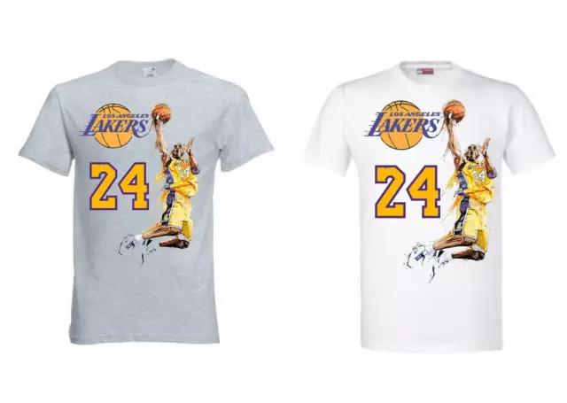 t-shirt maglietta bianca grigia uomo Kobe Bryant foto logo Nba Basket Lakers