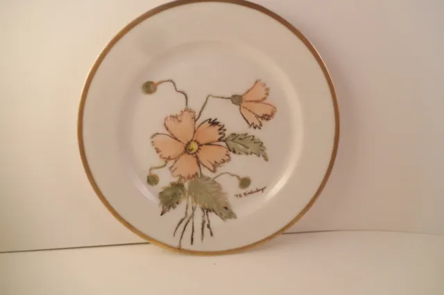 Vintage OP & Co Syracuse China Hand Painted Signed Decorative Plate Pink Flower