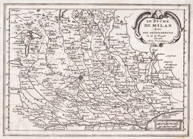 Milano Milan Lodi Bergamo Pavi Lombardia Italia Italy map de la Feuille 1702