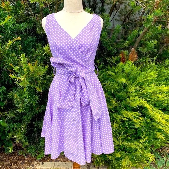 GRACE KARIN purple polka dot dress rockabilly retro ladylike EUC - Size Small 2