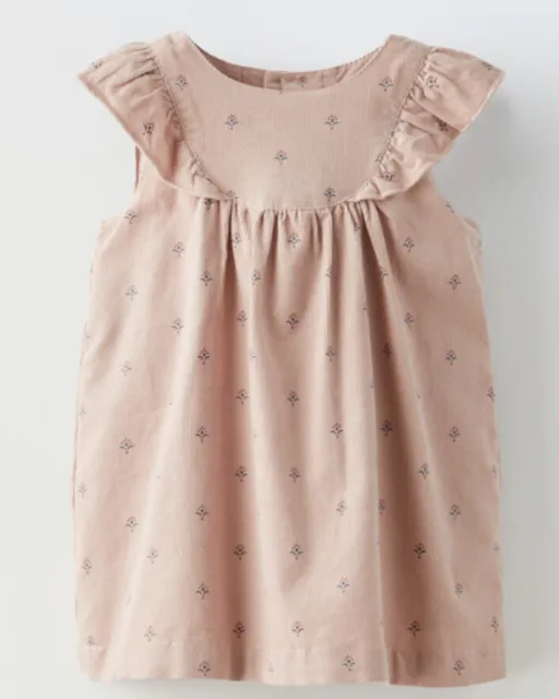 Zara Baby Fine Corduroy Blush Pink Floral Dress Sz 3-6 Months 00
