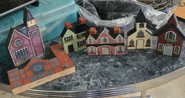Vintage COBBLESTONE CORNERS Christmas Village Houses Figures 13 new pkgs  train