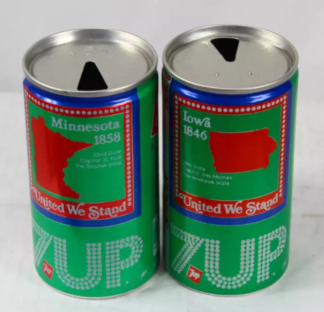 7-UP Bicentennial State Can (lot of 2)  IA MN Soda Pop Uncle Sam Picture