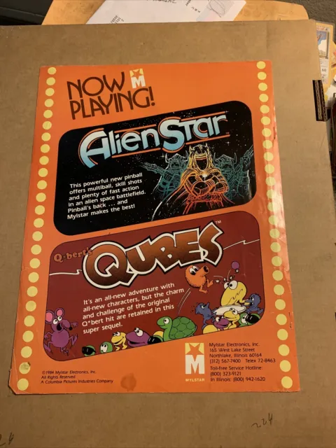 original ad  11- 8” Q*bert Qubes Alien Star Pinball ARCADE VIDEO GAME FLYER