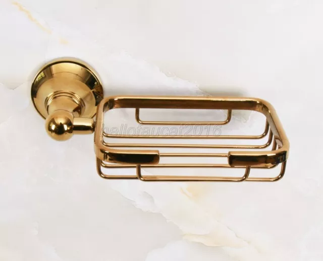 Bathroom Accessory Wall Mounted Luxury Polished Gold Brass Soap Dish Holder