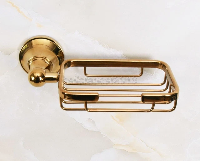 Bathroom Accessory Wall Mounted Luxury Polished Gold Brass Soap Dish Holder
