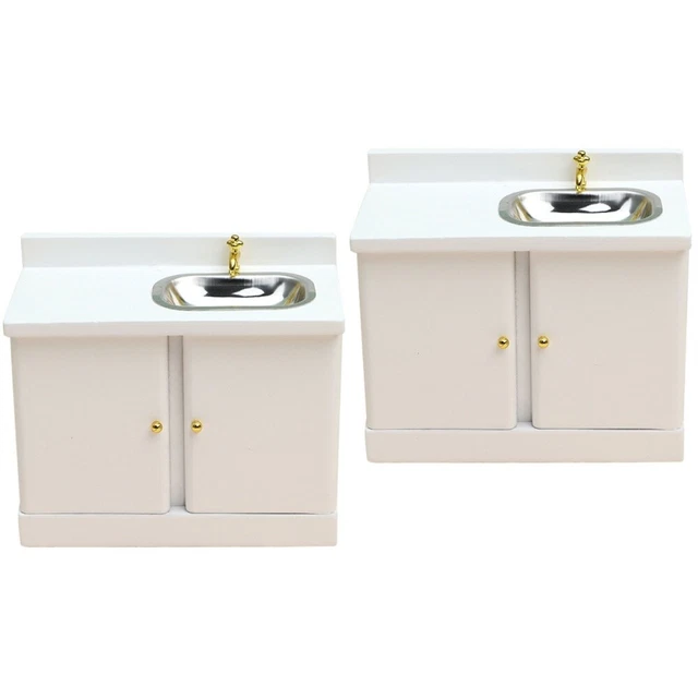 2 piezas fregadero de cocina en miniatura para casa de muñecas con gabinete gabinete en miniatura