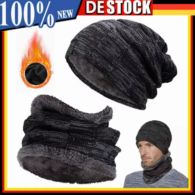 Damen Herren Gefütterte Slouch Hute Wintermütze Strickmütze Warm Beanie Mütze